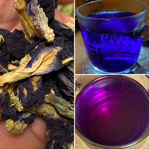 The pH of the water will set the color of the Butterfly Pea Flower Tea