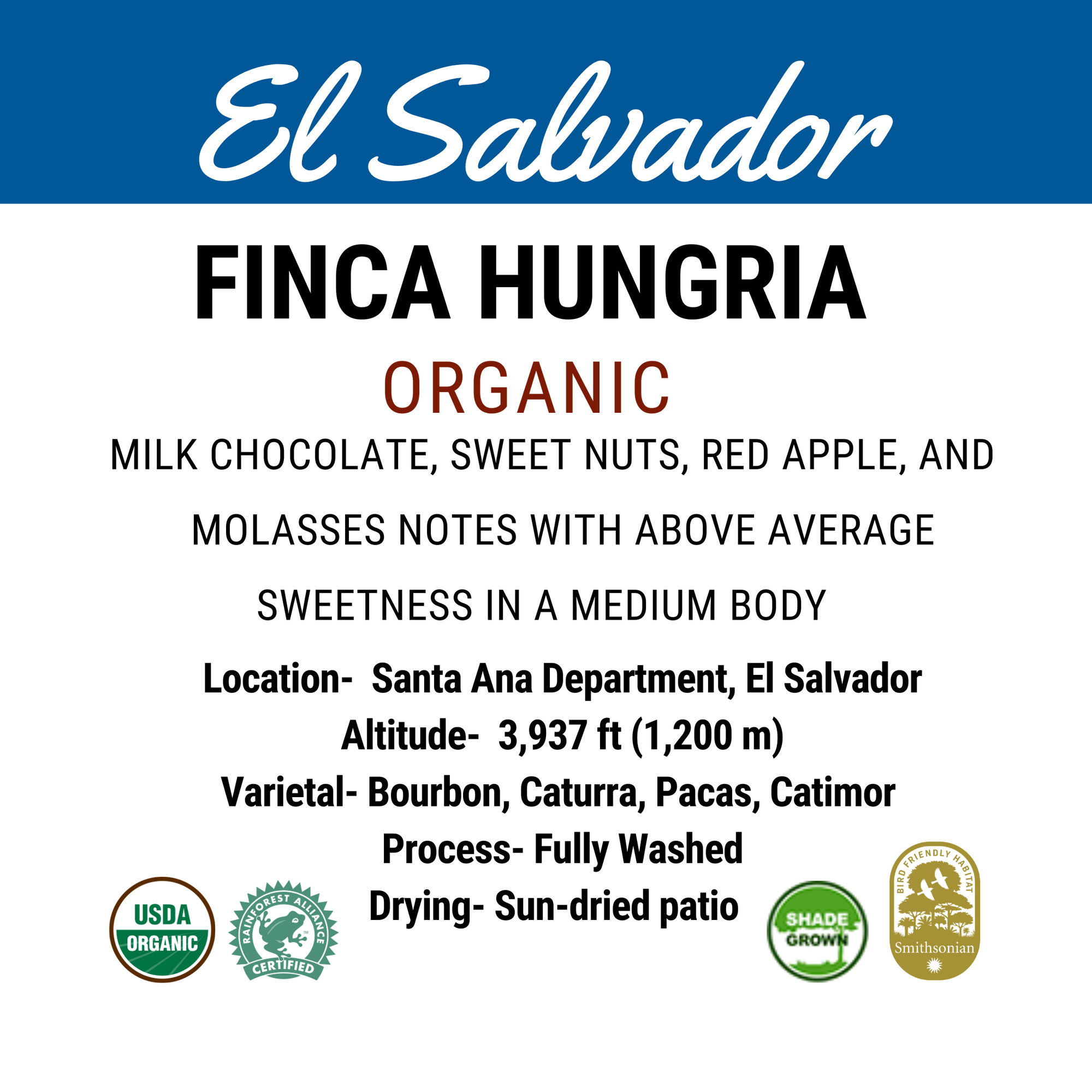El Salvador Finca Hungria Organic SMBC RFA